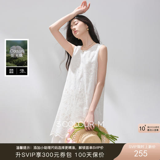 【100棉】三彩2026夏季新款假两件连衣裙绣花无袖长裙M 商品图0