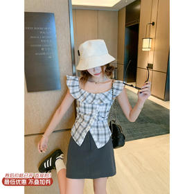 <曾小咸推荐>3.29现货秒杀！微信超特价！韩系一字肩排扣开叉格子衬衫 日常119.99 立减60 秒杀59.99！