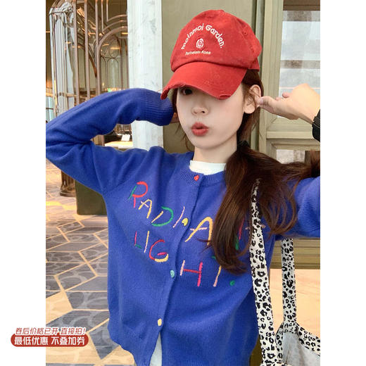 【189元任选2件】现货！蓝色刺绣毛衣开衫 商品图0