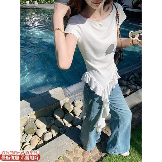 【99元任选2件】新品现货秒杀！卖完下架不再补 ！微信粉丝打折价！！两色不规则设计飘带短袖 商品图0