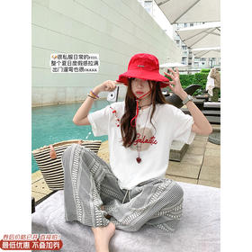 <曾小咸推荐>现货秒杀！卖完不补 ！微信打折价！苹果印花短袖T恤 日常129.99/件 立减70 秒杀59.99/件！！休闲宽松黑白格子高腰休闲裤 日常159.99 立减80 秒杀79.99！