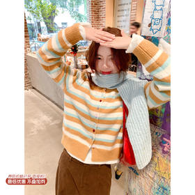 <曾小咸推荐> 现货秒杀！微信超特价！咖色条纹短款毛衣开衫 日常189.99 立减100 秒杀89.99！