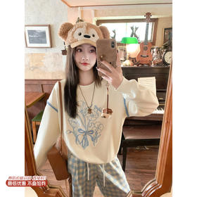 【169元任选2件】现货！杏色蓝色绣花圆领卫衣