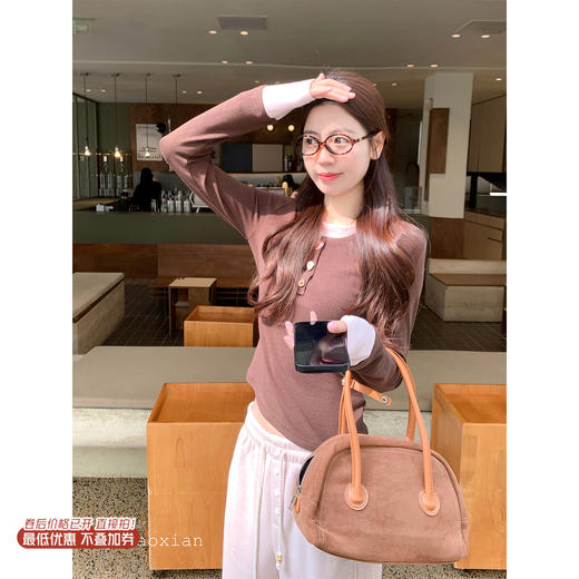 <曾小咸推荐> 现货秒杀！微信超特价！假两件棕色长袖t恤 日常129.99 立减70 秒杀59.99！ 商品图0