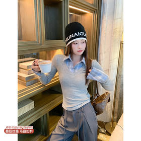 <曾小咸推荐> 现货秒杀！微信超特价！灰色格子翻领t恤假两件 日常159.99 立减90 秒杀69.99！