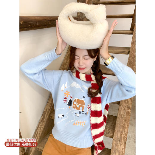 <曾小咸推荐>现货秒杀 ！微信超特价！韩系浅蓝色圆领毛衣 日常199.99 立减100 秒杀99.99！！ 商品图0