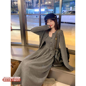 <曾小咸推荐>现货秒杀 ！微信超特价！韩系开衫+背心连衣裙套装 日常259.99 立减120 秒杀139.99！！