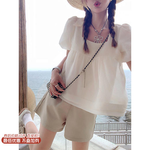 <曾小咸推荐>现货秒杀！微信超特价！韩系减龄方领娃娃衫短袖衬衫 日常139.99 立减70 秒杀69.99！ 商品图0