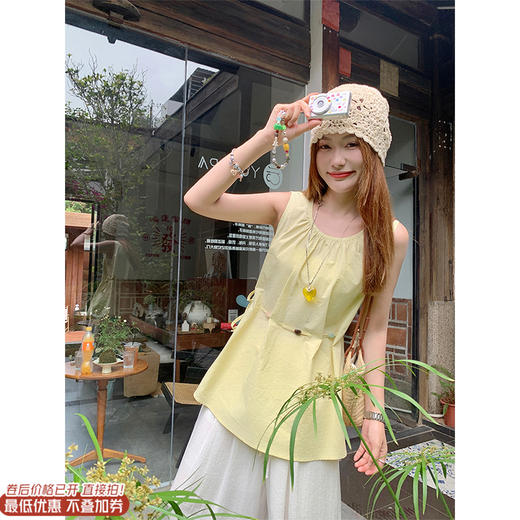 【149元任选2件】 现货！系带收腰无袖衬衫 商品图0