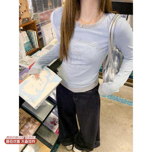 <曾小咸推荐> 现货秒杀！微信超特价！蓝色蝴蝶结印花内搭t恤 日常139.99 立减70 秒杀69.99！ 商品图0