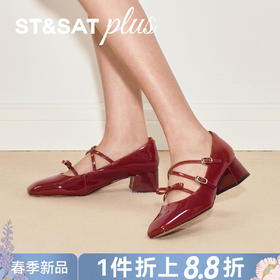 星期六26春新款法式交叉带粗跟玛丽珍SSE1111050