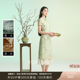 三彩【柳色含烟】2026春季新款新中式连衣裙假两件拼接长裙C