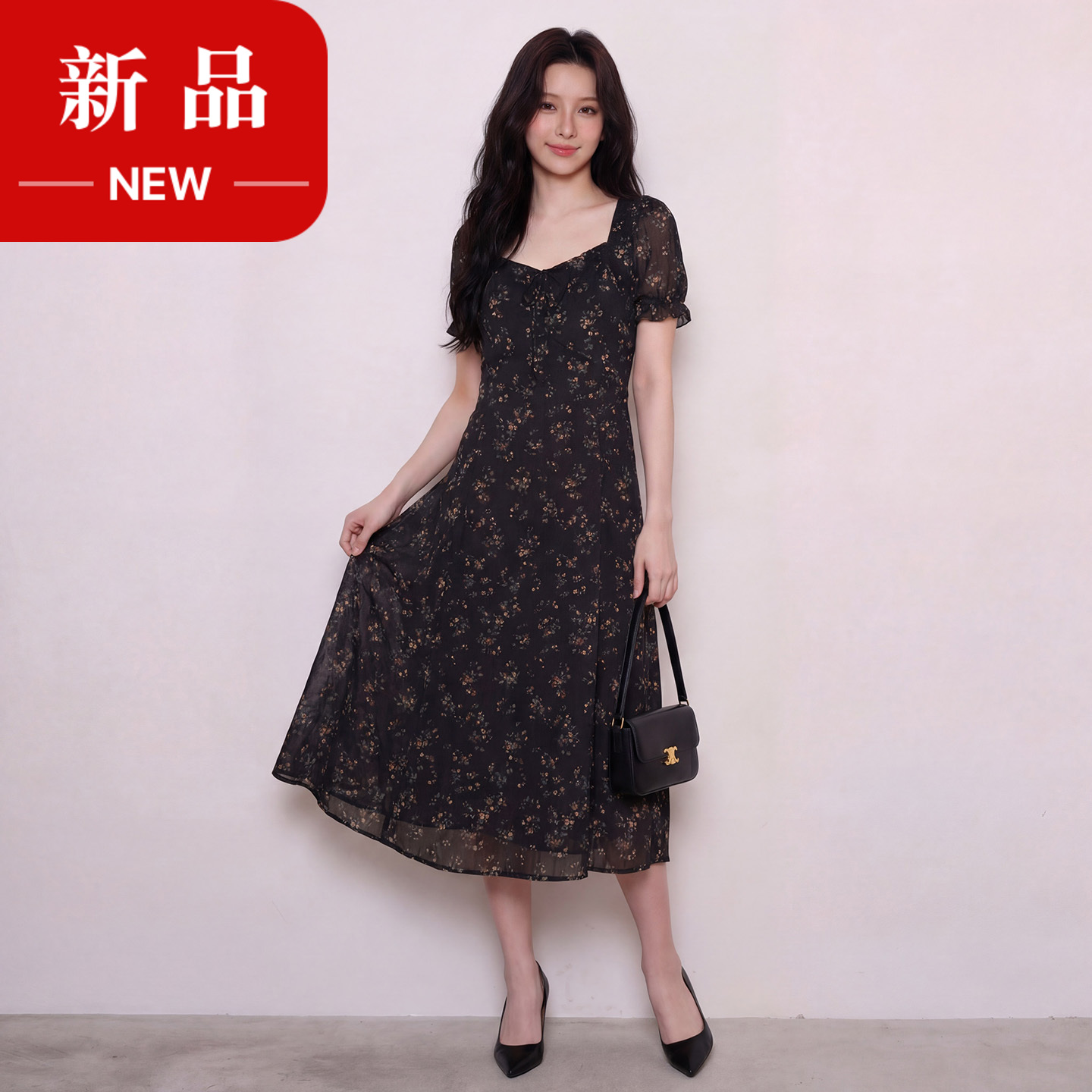 奢姿大码女装2026夏装碎花方领连衣裙泡泡袖胖妹妹减龄法式长裙9962832256