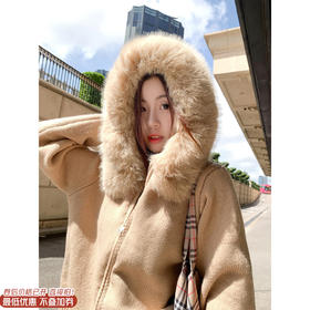 <曾小咸推荐>2.8现货秒杀 ！微信超特价！毛领连帽短款毛衣 日常209.99 立减80 秒杀129.99！！