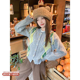 <曾小咸推荐> 现货秒杀！微信超特价！灰色菱形短款毛衣开衫 日常189.99 立减100 秒杀89.99！