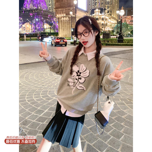 【179元任选2件】现货！灰色圆领无帽卫衣 商品图0