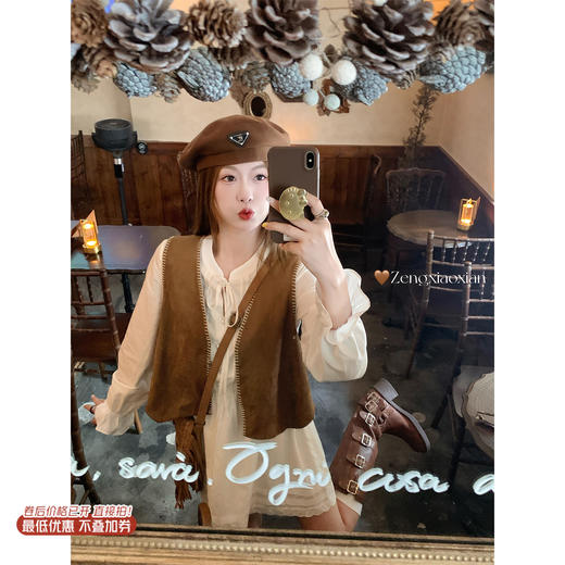 【149元任选2件】现货！法式复古风棕色简约百搭马甲 商品图0