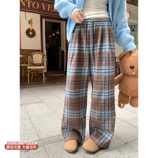 <曾小咸推荐>现货秒杀 ！微信超特价 复古格子直筒加绒休闲裤 日常209.99 立减100 秒杀109.99！！ 商品图0