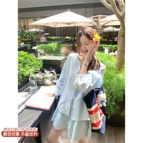 <曾小咸推荐>现货秒杀！微信超特价！蓝色刺绣长袖衬衫 日常169.99 立减80 秒杀89.99！蓝色半裙 日常109.99 立减50 秒杀59.99！