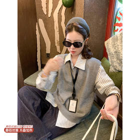 <曾小咸推荐> 现货秒杀！微信超特价！灰色v领针织马甲 日常139.99 立减70 秒杀69.99！条纹衬衫 日常179.99 立减90 秒杀89.99！