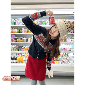 【169元任选2件】现货！复古费尔岛黑色毛衣开衫