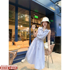 【折后再享2件88折】现货秒杀！最后一波 ！！简约百搭polo领条纹无袖连衣裙 日常219.99 立减90 秒杀129.99！