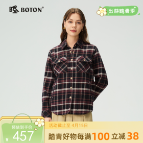 波顿女士秋冬季宽松翻领长袖格子衬衫型外套磨毛通勤百搭外套LSJ091325