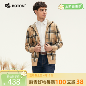 波顿秋冬季卡其蓝格子毛衣卫衣男士连帽高端针织休闲上衣