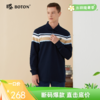 波顿男士秋季翻领宝蓝杏色条纹POLO领长袖T恤MT922322 商品缩略图0
