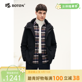 波顿男士秋冬 中长款羽绒服 利落暖护 白鸭绒黑色合身款MC830524