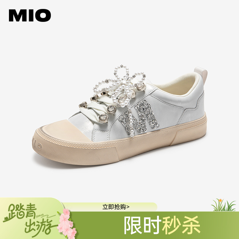 MIO米奥做旧休闲鞋新款珍珠钻饰小白鞋小众板鞋M254551317