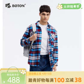 波顿男女同款春秋长袖格纹衬衫型外套宽松版型与舒适纯棉诠释经典红蓝白复古格调USJ109125