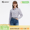 波顿女士春夏季蓝粉白色格子长袖衬衫高端美式休闲纯棉衬衣LS062125 商品缩略图0