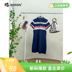 波顿女士条纹翻领POLO短袖连衣裙LD231222
