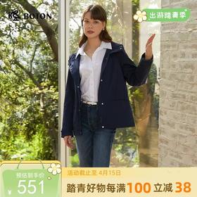 波顿女士春夏季中长款风衣美式休闲深蓝色外套LJ918124