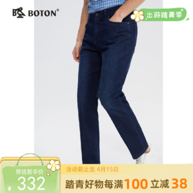 波顿男士春夏天丝耐磨中蓝色高端美式牛仔裤子ME899124