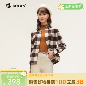 波顿女士三季 外套 磨毛格纹翻领 宽松柔暖轻搭衬衫型外套LSJ032324