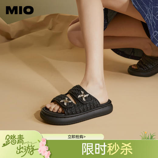 MIO米奥夏季中跟时髦拖鞋小众潮流运动厚底一字拖个性女鞋M243131427 商品图0