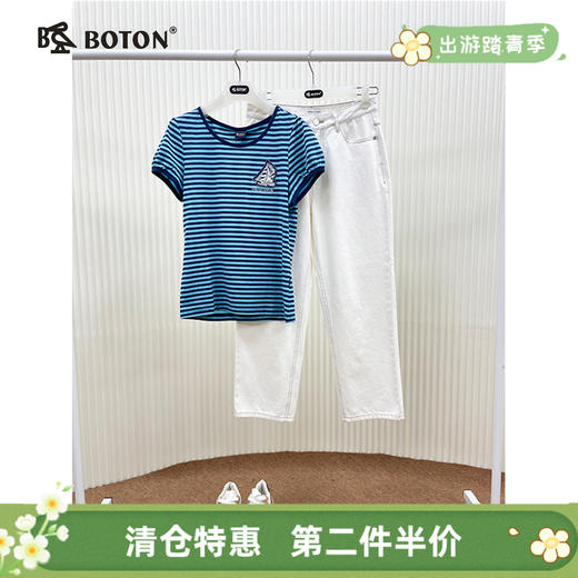 【第2件半价！尾货清仓不退换】波顿女士海洋风圆领短袖T恤LT157 商品图0