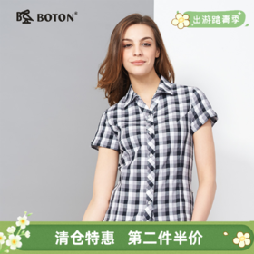 【第2件半价！尾货清仓不退换】波顿夏装简约格子短袖衬衫_女士LS721214