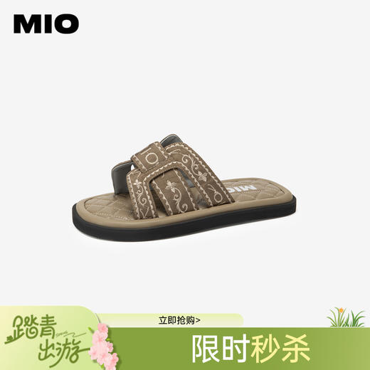 MIO米奥夏季韩版低跟拖鞋复古舒软通勤一字拖云感耐磨女鞋M243131230 商品图0