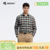 波顿男士春夏季格子衬衫长袖松绿白色美式休闲衬衣MS108125 商品缩略图0