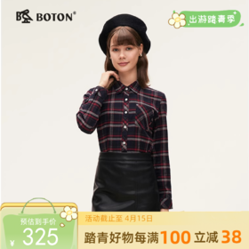 [3A抗菌]波顿秋冬女蓝红色长袖格子衬衫高端美式休闲衬衣LS027324