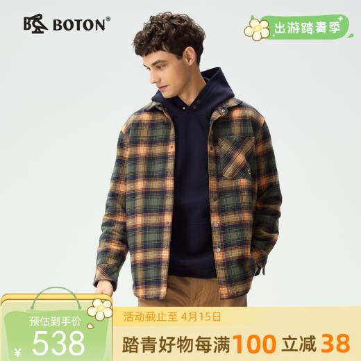 波顿男士秋冬季可拆帽磨毛格子衬衫型外套宽松百搭时尚长袖加绒外套MSJ120325 商品图0
