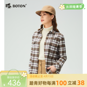 波顿女士秋冬季宽松翻领长袖格子磨毛衬衫型外套休闲百搭外套LSJ089325