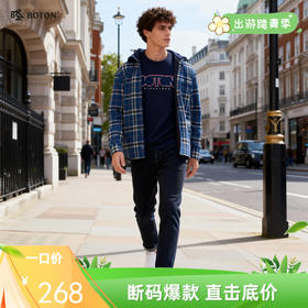 波顿男士春秋季高端甩帽可拆卸针织帽柔软舒适磨毛格仔衬衫型外套MSJ686322