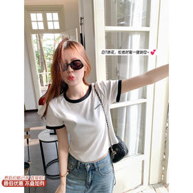 <曾小咸推荐>3.13现货秒杀 ！微信超特价！韩系撞色字母刺绣短款t恤 日常109.99 立减50 秒杀59.99！！