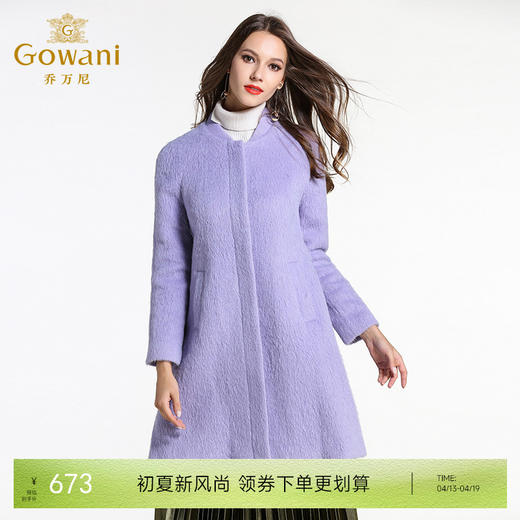 乔万尼冬季毛呢外套女A版修身中长款简约大气长袖羊毛呢子大衣E154A250 商品图0