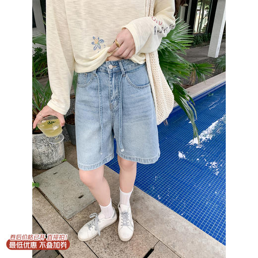 <曾小咸推荐>3.29现货秒杀 ！微信超特价！ 复古抽绳牛仔五分裤 日常169.99 立减80 秒杀89.99！！ 商品图0