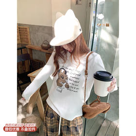 <曾小咸推荐>2.26现货秒杀 ！微信超特价！韩系字母小狗印花白色长袖t恤 日常129.99 立减70 秒杀59.99！